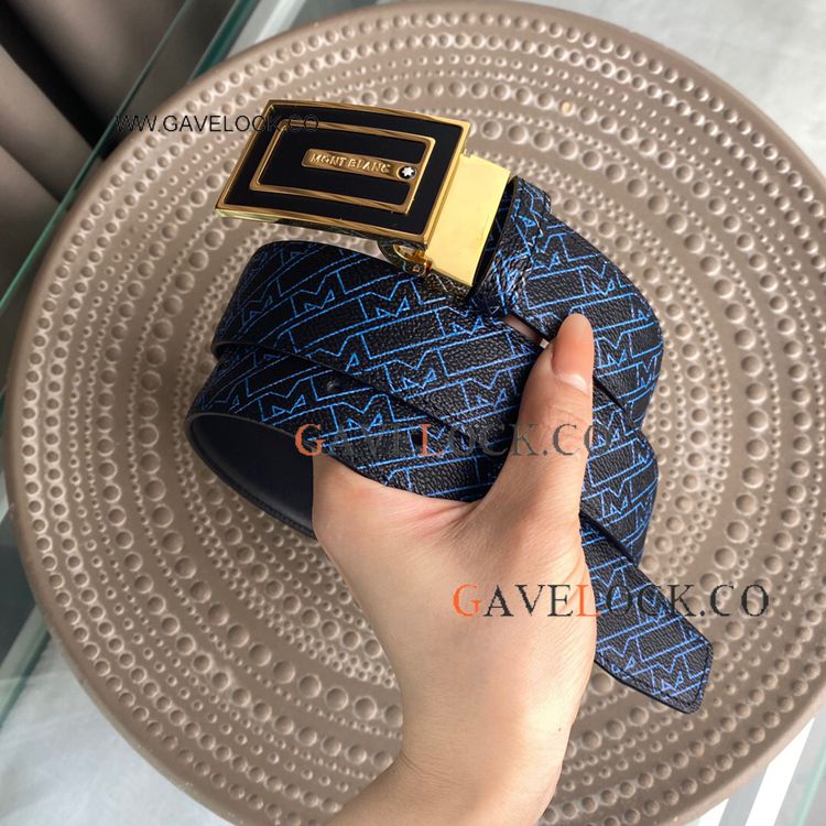 Montblanc Gold Buckle Printed Leather belt 35mm